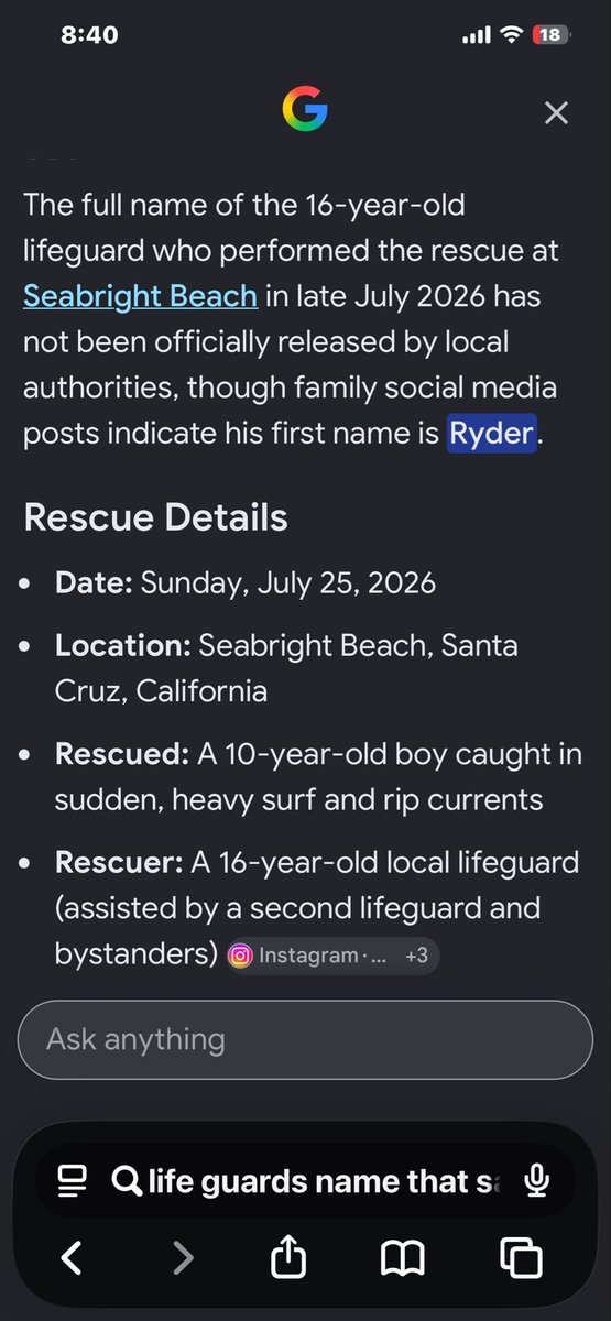 JemInEyeHanwi's tweet photo. @EricTrump Tell your dad to give him a medal for his bravery please!  He lives here in Santa Cruz, CA and this happened at Sea Bright beach. https://t.co/UFlRxRC4qg
