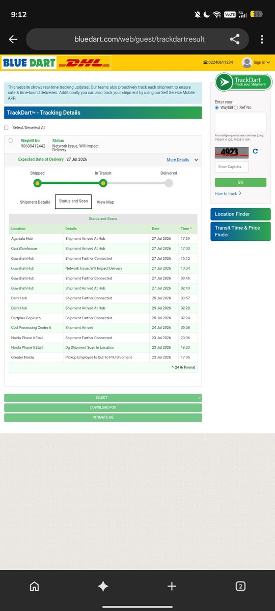 sarkar65898's tweet photo. @BlueDartCares You People Really Don't Have Shame, Never Ever Get Delivery on the expected timeline. Instead of 27th today is 28th No Update From Long Time, And Your Customer Service Team IVR Call Not Getting Connected. Just Ridiculous, Ghatiya Service. #Bluedart https://t.co/Nbnn8xRo0e
