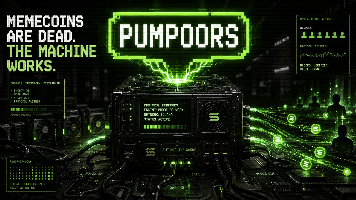 pumpoorsonsol's tweet photo. PUMPOORS Turns The Memecoin Narrative Into A Machine. ⚙️

Protocol Activity Powers An Experimental Proof-of-work-inspired System On Solana, Unlocking $$PUMPOORS Back Toward Eligible Holders.

Enter The Machine. https://t.co/3zq2XUb366