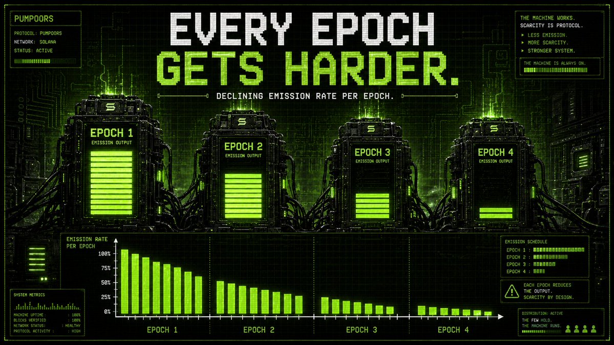 pumpoorsonsol's tweet photo. Every Epoch Makes The Machine Harder To Feed. ⛏️

The Unlock Schedule Steps Down From 100,000/hr To 75,000/hr, 50,000/hr, Then 25,000/hr, Creating A Progressively Scarcer Emission Curve.

#PUMPOORS #Solana #ProofOfWork https://t.co/plJKcxLFzl