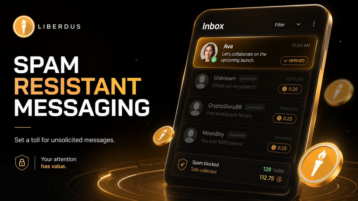 WhatzTheTicker's tweet photo. Spam exists because sending noise is almost free.

Liberdus approaches this differently: users can set a toll for unsolicited messages, giving unknown senders a cost and recipients an incentive to read and respond.

Your inbox should value your attention.

@liberdus https://t.co/Mbgzy9pjwb