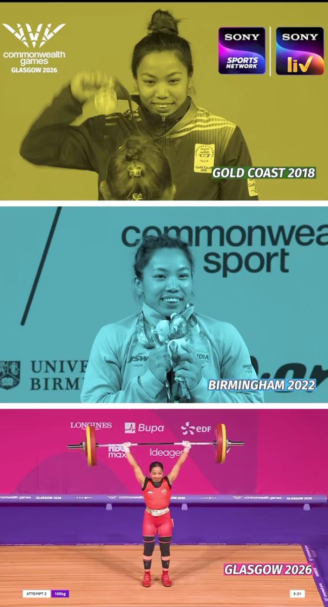 nitish_k_y's tweet photo. Proud of you Mirabai Chanu 👏. You are Glory of India. 
Commonwealth Games 2018,2022, और 2026 में back to back तीन Gold medal 🏅🏅🏅 जीतकर आपने इतिहास रच दिया है और आप देश के अनगिनत लड़कियों के लिए प्रेरणा के स्रोत बन गईं है।
बहुत बहुत बधाई एवं शुभकामनाएं 😍 @mirabai_chanu https://t.co/RQoflQQEjb