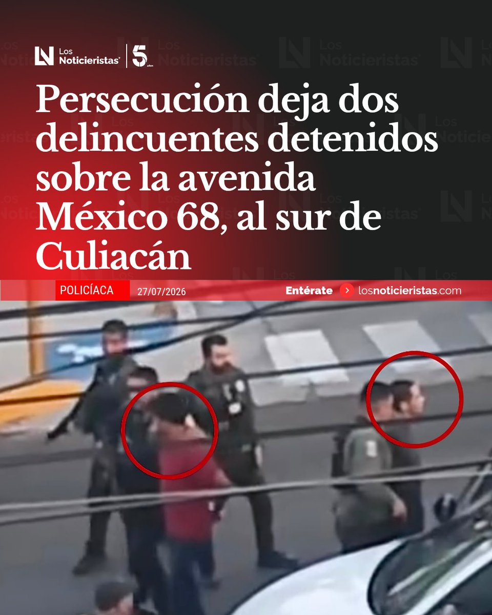 noticieristas's tweet photo. 🚨🚔| Persecución entre autoridades y presuntos delincuentes termina con dos hombres detenidos sobre la avenida México 68, al sur de #Culiacán; el operativo se registró cerca de la colonia Buenos Aires y generó una fuerte movilización policial.

Info 🔗👉🏼 https://t.co/9UlVAIhRvd https://t.co/2K89lsvLna