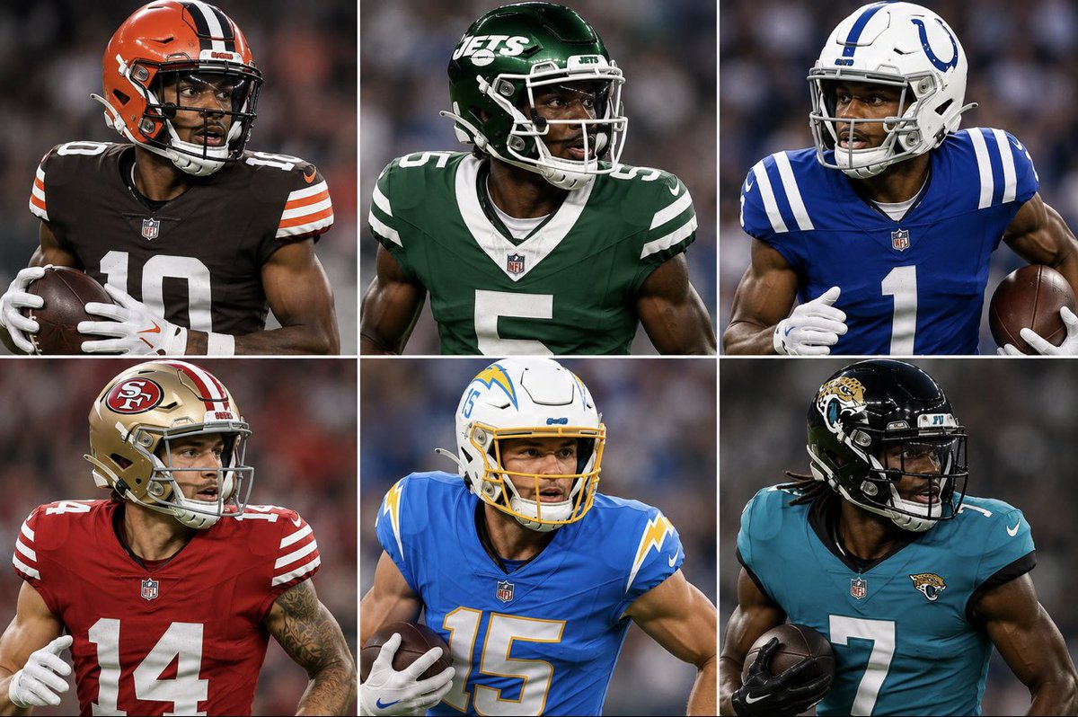 MrBoltGang's tweet photo. ignore the terrible AI faces, but these are Bolt Gang’s official 2026 WR agendas.

honorable mentions: Parker Washington, Malik Nabers, DJ Moore, and Carnell Tate.

#FantasyFootball #NFL #DynastyFF #NFLTwitter #WideReceivers https://t.co/qiElgJYGjg