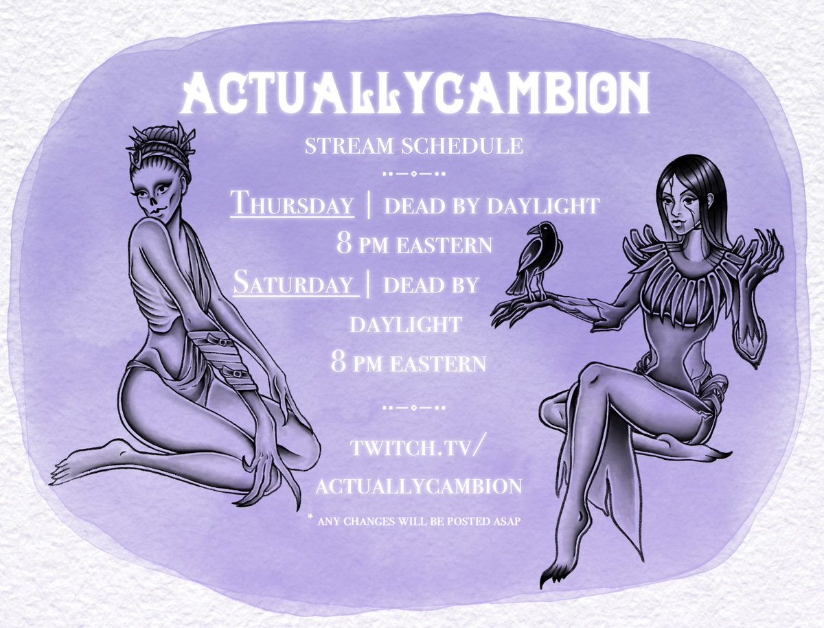 actuallycambion's tweet photo. This week’s schedule 🐦‍⬛🖤 https://t.co/2hRa2siV2J