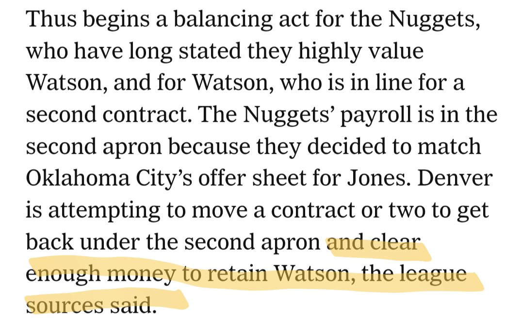 GraceJNBA's tweet photo. Reminder that this is not a thing. Denver does not have to "clear money" or get under the second apron to extend Peyton... https://t.co/Ua9uOW3hdL