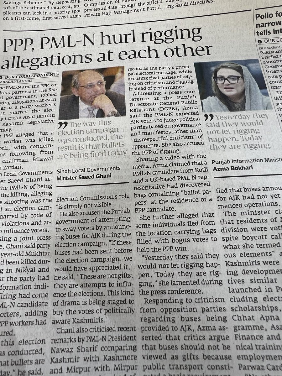 Mushahid's tweet photo. Azad Kashmir Elections marked by Boycotts, Ballots &amp; Bullets: both ruling parties are squabbling over seats like 2 bald men fighting over a comb! KASHMIR CAUSE suffers immensely because of such wrong policies, which need to be reversed given widening gulf between Elite &amp; Street! https://t.co/WL7qBkUEOS