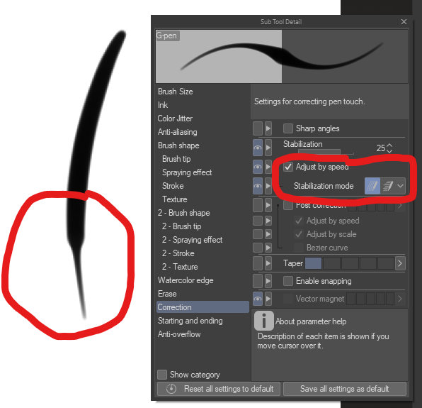 CrimsonRLD's tweet photo. If your brush is doing this, Turn off this option in csp. https://t.co/mZNTEwtuET