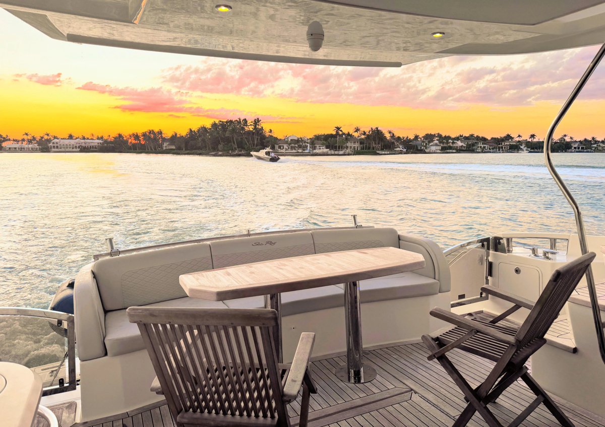 globalyachtex's tweet photo. "Jeanne Rose," a pristine 2018 Sea Ray L650 Flybridge, is the definition of turnkey luxury. Captain-maintained with full-time yacht services, extensive Caterpillar service records, and 1,100 engine hours. Impeccably cared for and ready for her next owner. ⚓✨ #SeaRay #Yacht https://t.co/03pXQdaUMT