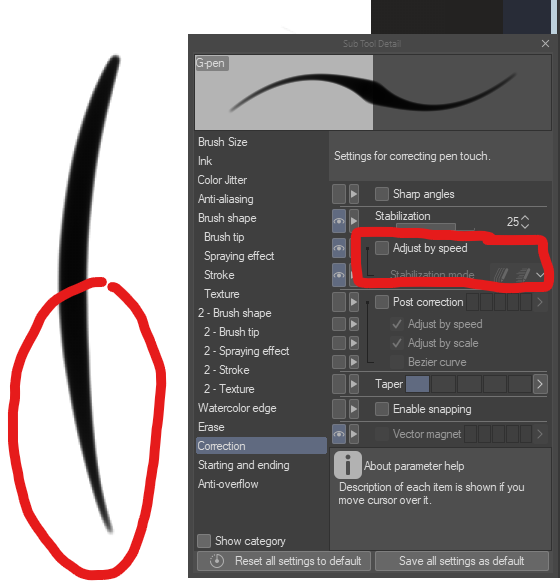 CrimsonRLD's tweet photo. If your brush is doing this, Turn off this option in csp. https://t.co/mZNTEwtuET
