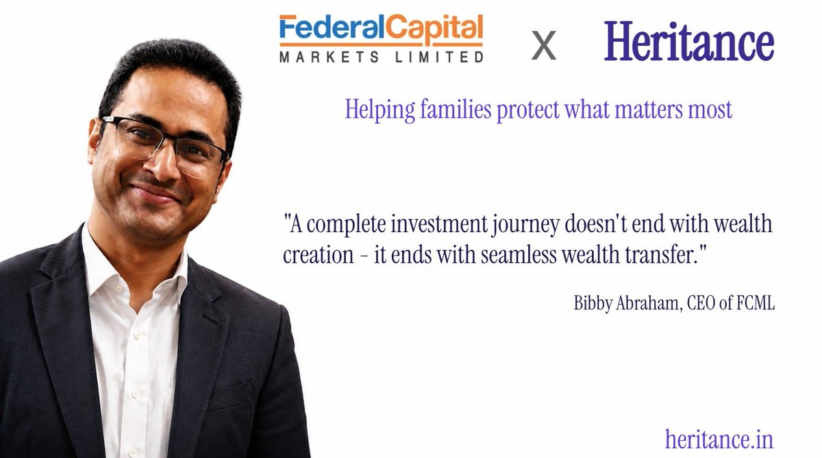 heritancehq's tweet photo. Your family shouldn't have to search for your investments when you're gone. Proud to partner with Stock broker - Federal Capital Markets Limited to bring AI-powered wealth continuity to investors across India. Because wealth is only protected when it's recoverable. #Heritance https://t.co/YoYPtv8w5F