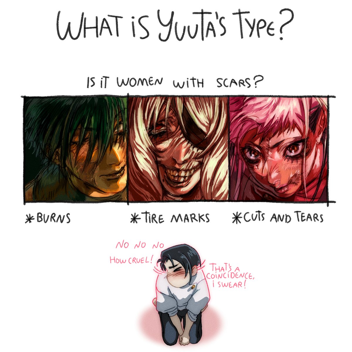 MyMaryluu's tweet photo. #jjk 

I had like the silliest thought about Yuta's love life, so I had to draw it

(hint: hes into aura farmers) https://t.co/yHK5Xa0a1z