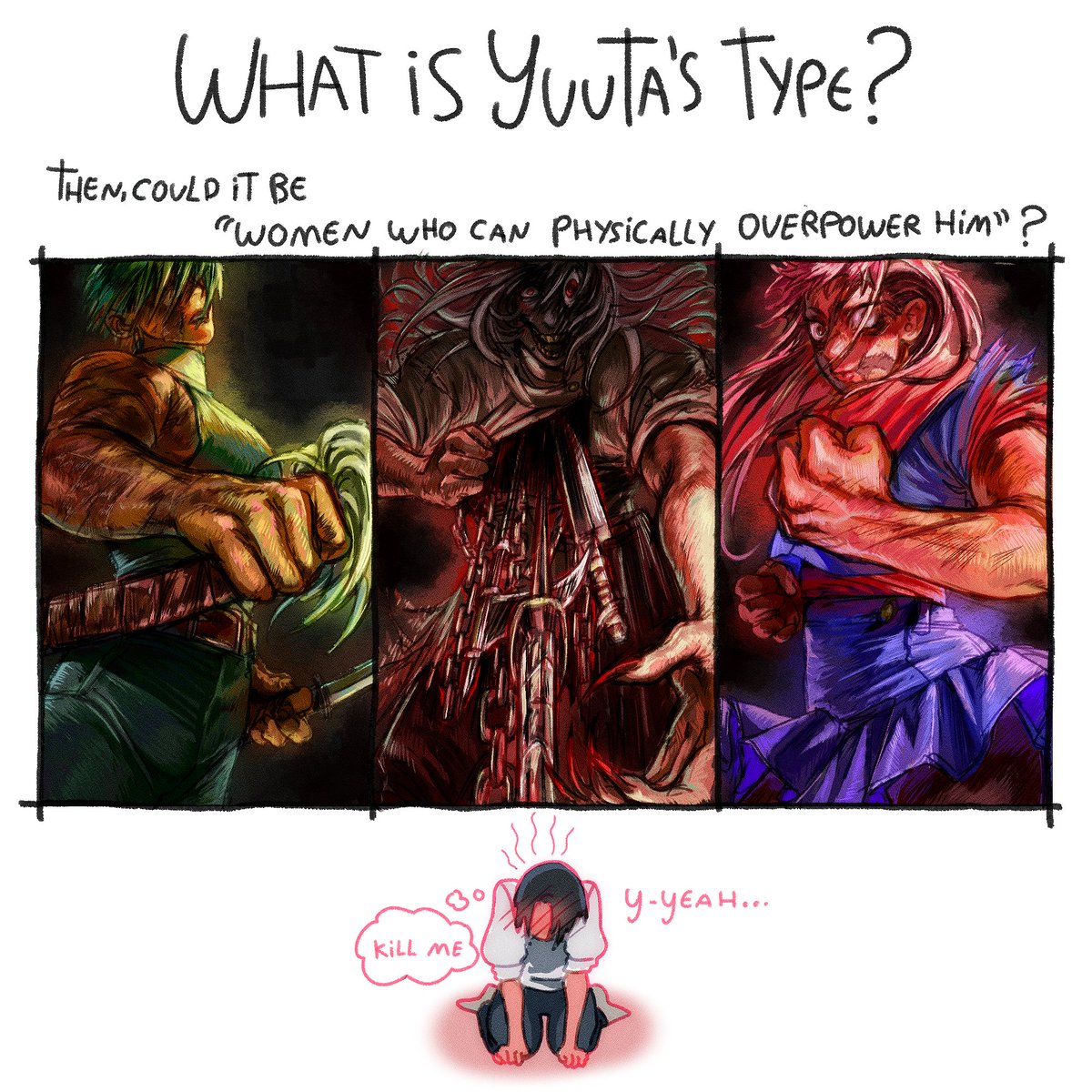 MyMaryluu's tweet photo. #jjk 

I had like the silliest thought about Yuta's love life, so I had to draw it

(hint: hes into aura farmers) https://t.co/yHK5Xa0a1z