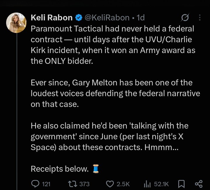 TheSFilesNews's tweet photo. Conspiritard spreading Disinformation about @paramounttactcl The contract was completed in September If you know anything about Government contracts it takes months to get approved fullfil the order and get paid. It started in May/June. Podsloppers 👇 https://t.co/hXoYuS6bLb