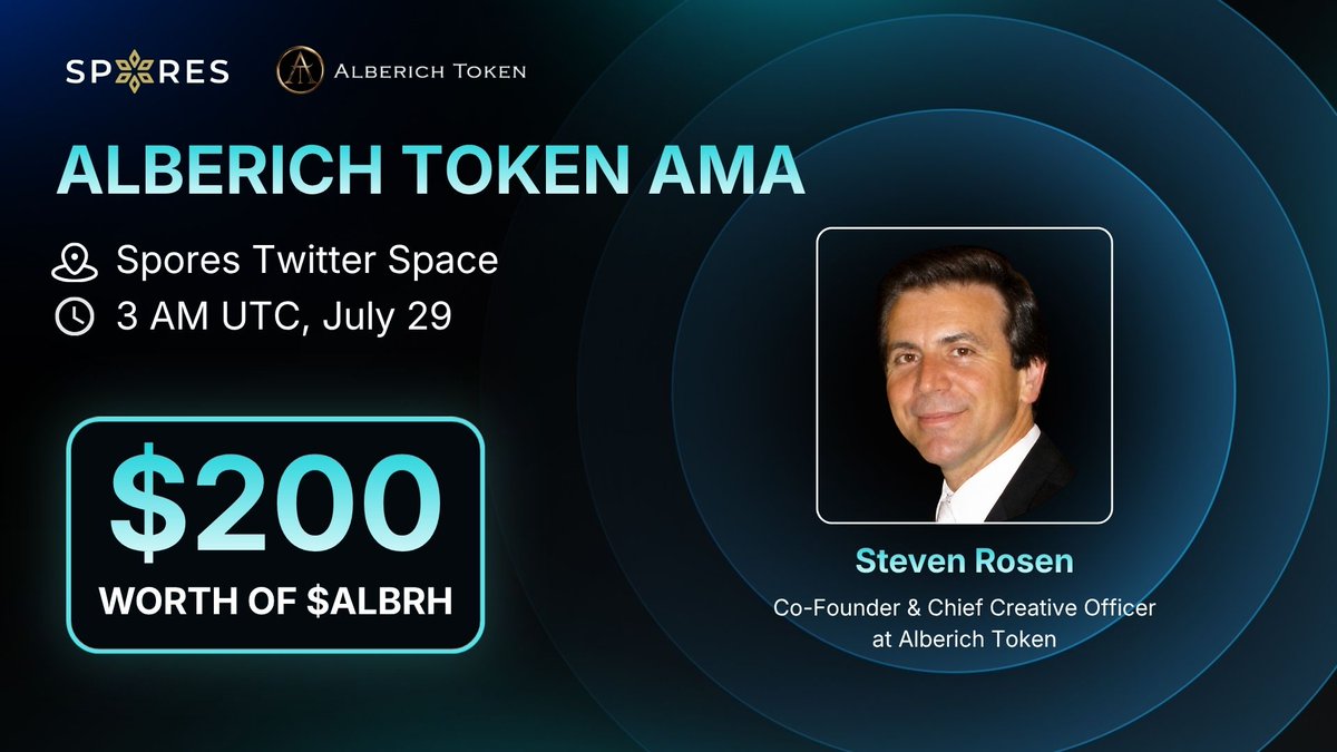EmberNetwork_io's tweet photo. 🔔 ALBERICH TOKEN x SPORES AMA 🔔

As the Alberich Token IDO by @LegendAwakes draws near, we anticipate that Spores fellows may have numerous questions requiring clarification!

⏰  Time: 3 AM UTC, July 29
📍  Venue: https://t.co/5VgeGGHHnk
👤  Featured Guests: Steven Rosen, Co-Founder & Chief Creative Officer at Alberich Token
🎁  Reward: $200 worth of $ALBRH

⭐️ Pro Tip: Prepare and comment your questions below the AMA announcement on our main X, 5 best questions will be chosen randomly to win the prize pool!

Mark your calendar and prepare your questions in advance! ⏱