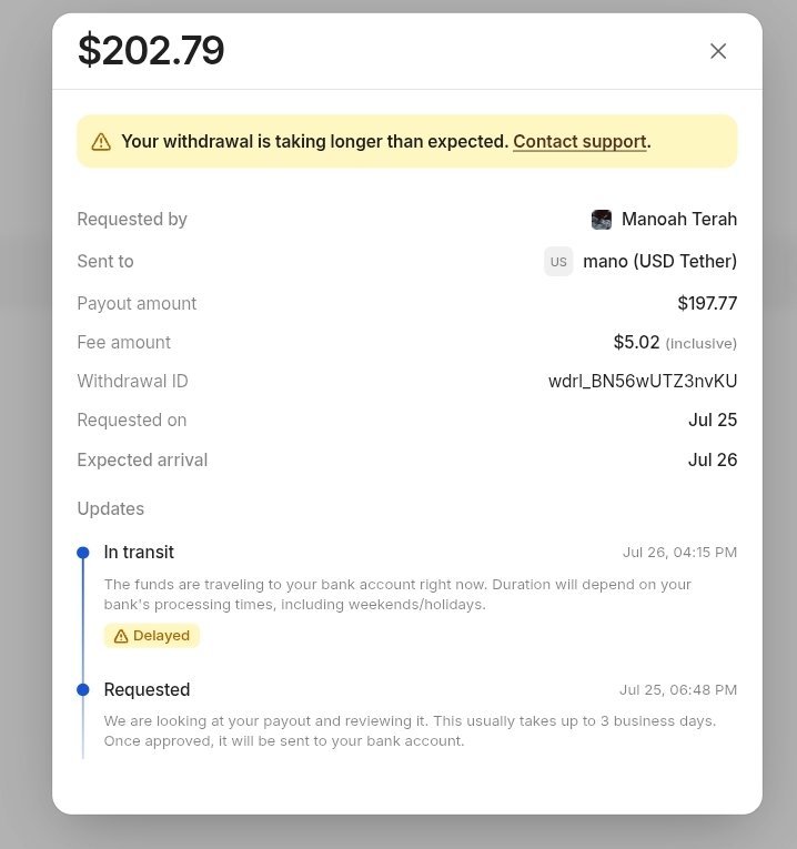 heistdotxyz's tweet photo. @GronkWiz Hey man My crypto payout (ID: wdrl_BN56wUTZ3evKU) has been stuck 'In Transit' past its date, and your UI told me to contact support. However, your email and chat are entirely locked down by an AI bot that won't let me talk to a human. Can a real person help me look into this? https://t.co/eaIk0Eu4xN