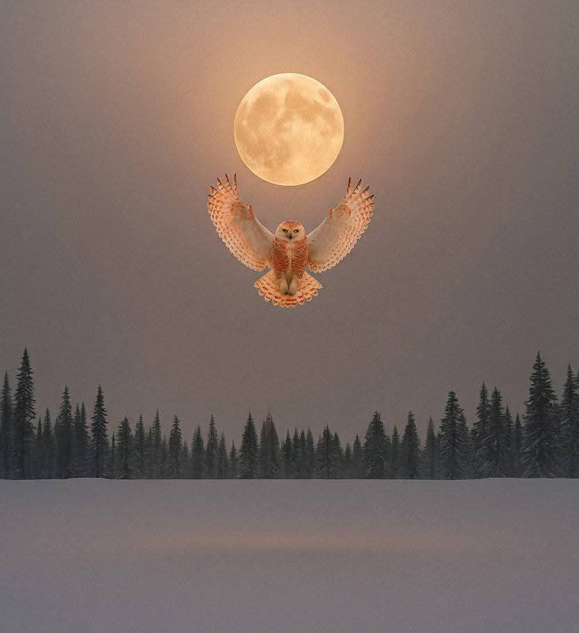 AmazingNature00's tweet photo. The first ever recorded sighting of a rare orange-colored snowy owl in Michigan 🦉❄️🌕 

This extraordinary bird was photographed flying directly in front of the full moon, creating a scene that feels almost unreal. Snowy owls are already rare to see in the wild, but one with this unique orange plumage has never been documented here before. A historic moment for birdwatchers and wildlife enthusiasts alike. 

📸 Matthew Collins Photography