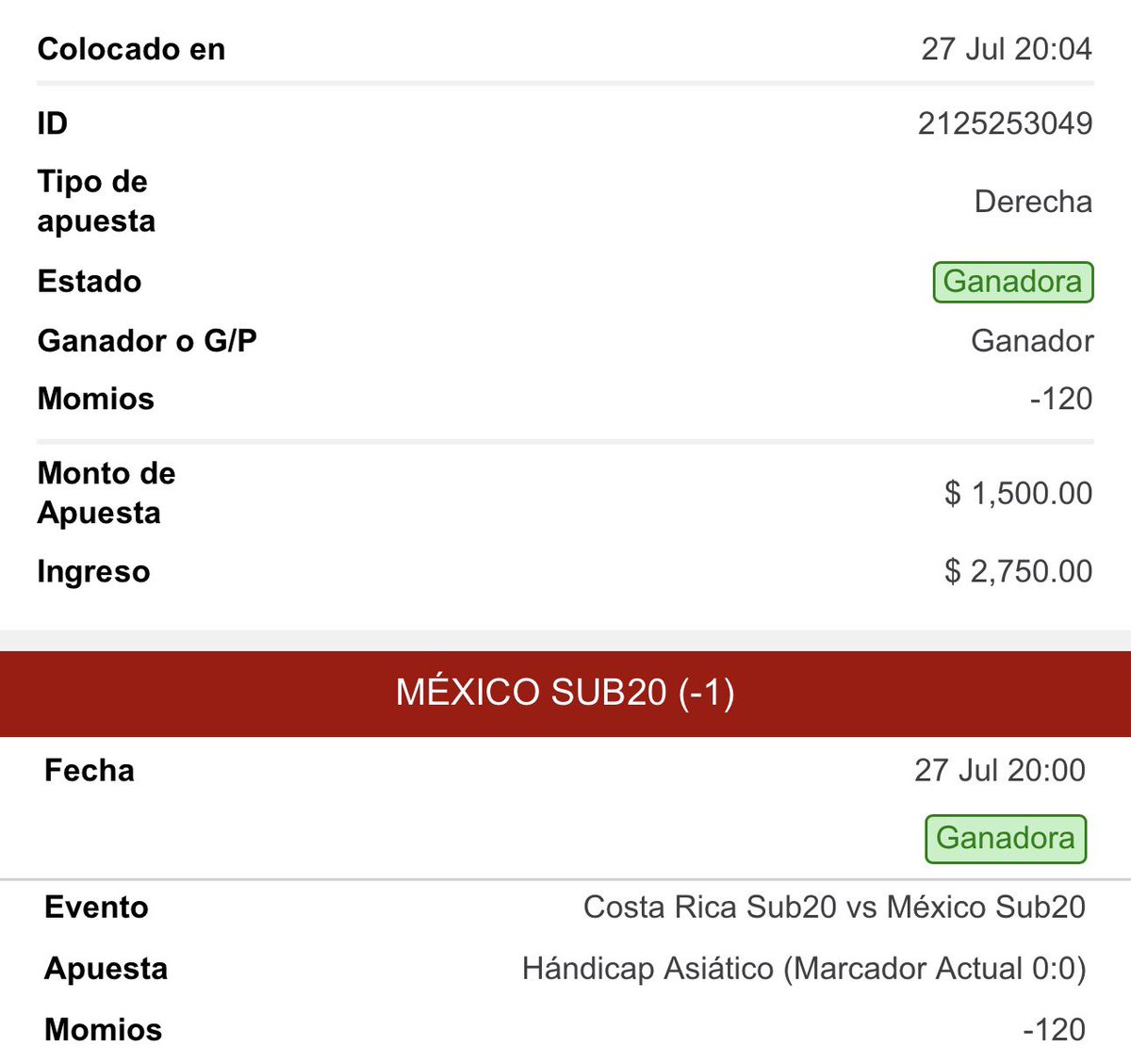 BernardoPicks's tweet photo. Otra vez cobramos con México Sub 20 🇲🇽✅ https://t.co/E8x4ZFIWQf