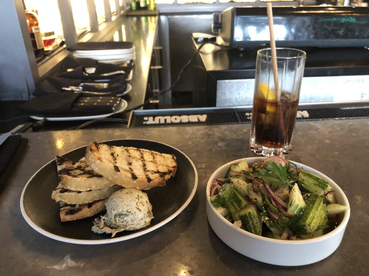 DOC604's tweet photo. The perfect pre show power up meal @brixvan , their #cucumbersalad &amp; #sourdough w/ #garlicbutter! What a lovely #musicianoffice right in the heart of #Yaletown. #davidcappermusic https://t.co/rRYrVwFcj0
