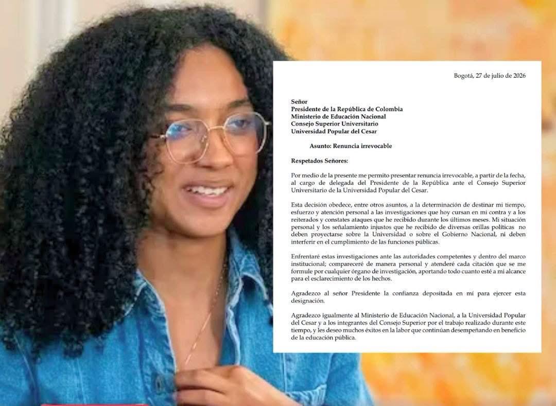 TuRegionTV1's tweet photo. 👀Renunció Juliana Guerrero al Consejo Superior Universitario de la Universidad del Cesar.

A través de una carta, Juliana Guerrero, mediante sus abogados, anunció que se dedicará a defenderse de las investigaciones que hay en su contra. https://t.co/QeLjcDEJAB