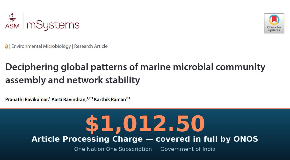 karthikraman's tweet photo. 1/ Credit where it's due: ONOS just reimbursed the full USD 1,012.50 APC on our latest open-access paper. India's One Nation One Subscription now backs *publishing*, not just reading — and the process was painless. 🙏 @INFLIBNET 🇮🇳🇮🇳🇮🇳 @ANRFIndia https://t.co/BpybB0a9jP