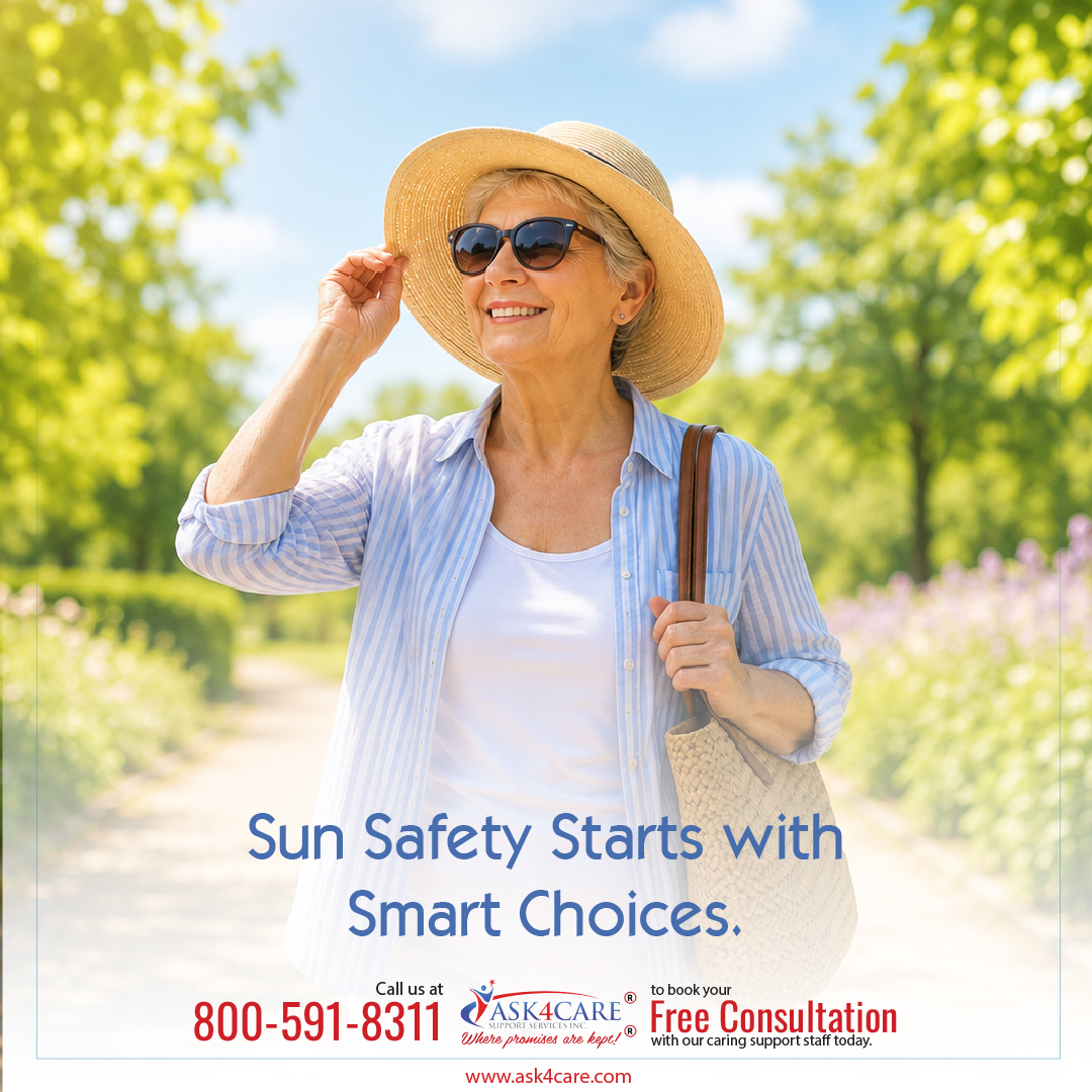 Ask4Care's tweet photo. ☀️ Beat the heat this summer! Keep these quick safety tips in mind:
🧴 Apply sunscreen 🧢 Wear light clothing &amp; hats 💧 Drink plenty of water 🌳 Stay in the shade during peak hours
More health tips: https://t.co/kiPnjtR7At | 📞 800-591-8311
#SummerSafety #SeniorCare #Ask4Care https://t.co/4mEgP282yL