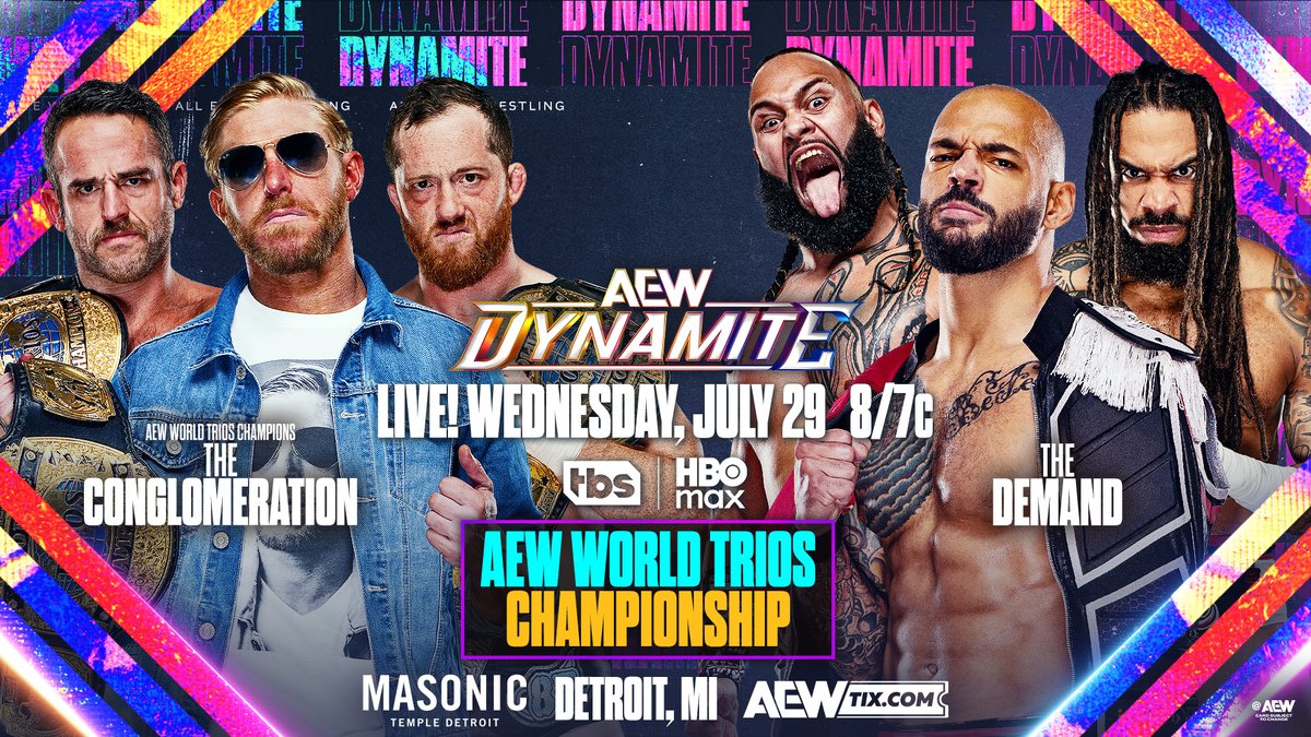 AEW's tweet photo. Tomorrow, 7/29!

DETROIT! We'll see you soon for Wednesday Night #AEWDynamite!

The action KICKS OFF at 8/7c LIVE on @TBSNetwork &amp; @HBOMax, TOMORROW! https://t.co/28EEwxZtui