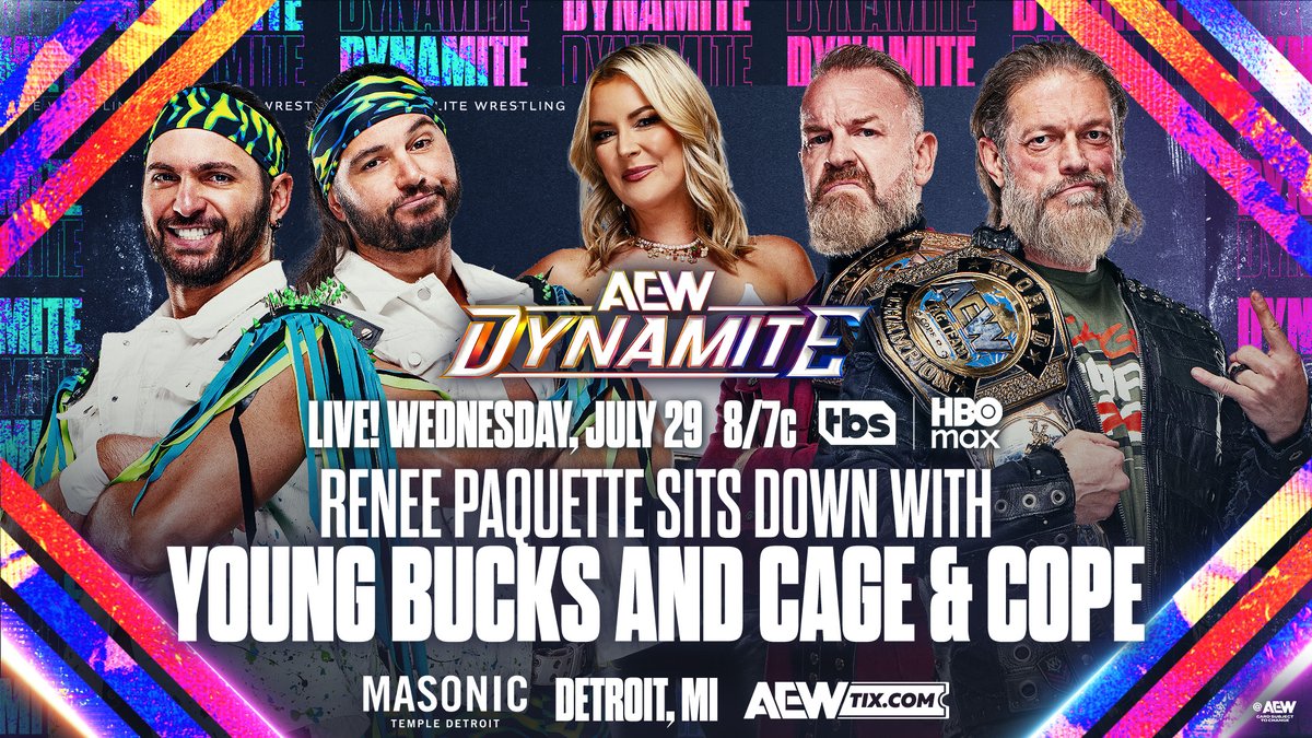 AEW's tweet photo. Tomorrow, 7/29!

DETROIT! We'll see you soon for Wednesday Night #AEWDynamite!

The action KICKS OFF at 8/7c LIVE on @TBSNetwork &amp; @HBOMax, TOMORROW! https://t.co/28EEwxZtui