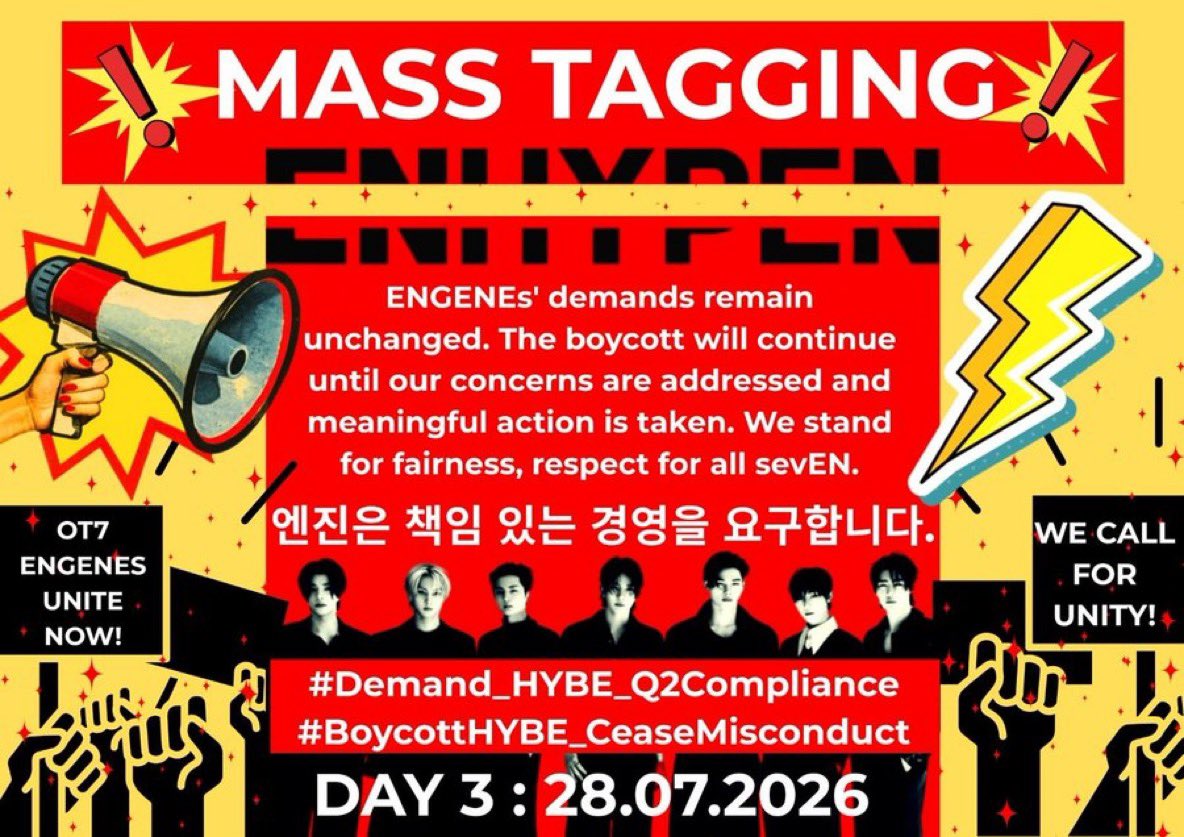 En7Connect_'s tweet photo. 🔗 1PM KST - FIRST WAVE

LET'S GO ALL OUT 💥

​엔진은 책임 있는 경영을 요구합니다.
​#Demand_HYBE_Q2Compliance
#BoycottHYBE_CeaseMisconduct https://t.co/ftFOD2Udtr