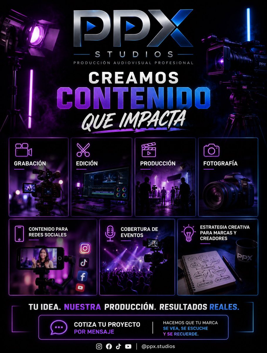 ppxstudios1's tweet photo. 🎬 Tu contenido merece verse tan profesional como tu proyecto.

En PPX Studios hacemos realidad tus ideas con producción, grabación, edición, fotografía, contenido para redes, cobertura de eventos y estrategia creativa.

📩 Cotiza tu proyecto por mensaje.

#PPXStudios https://t.co/J2UeBOdOn1