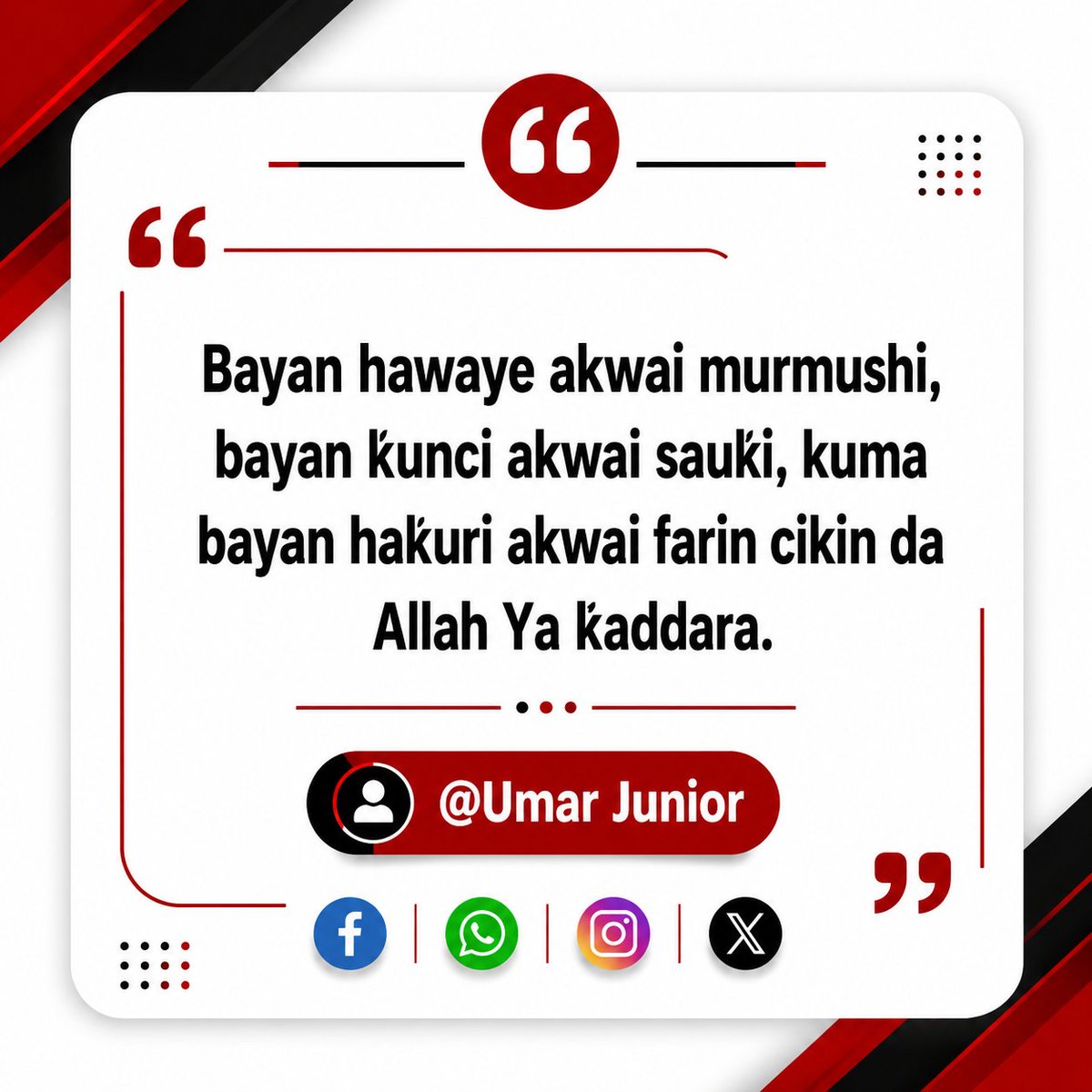 UHassanJr's tweet photo. Bayan hawaye akwai murmushi, bayan ƙunci akwai sauƙi, kuma bayan haƙuri akwai farin cikin da Allah Ya ƙaddara.#highlight #treding #UNJ #facts #MaganarGaskiya #hausawanduniya #Hausa #ZancenHikima https://t.co/i6VpAhOZTh
