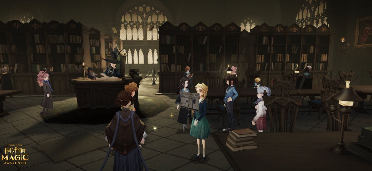 aevumace's tweet photo. I find this scene funny coz why on earth is MC and her friends having a meeting in the library surrounding Cassandra while she’s reading muggle fashion magazines https://t.co/SEXY3Pesrz