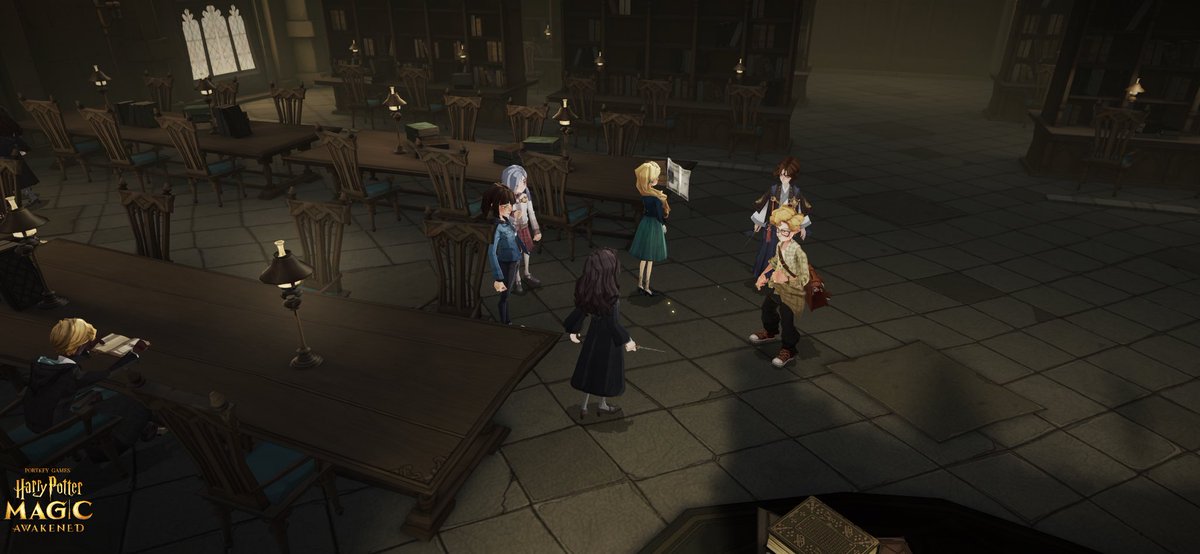 aevumace's tweet photo. I find this scene funny coz why on earth is MC and her friends having a meeting in the library surrounding Cassandra while she’s reading muggle fashion magazines https://t.co/SEXY3Pesrz
