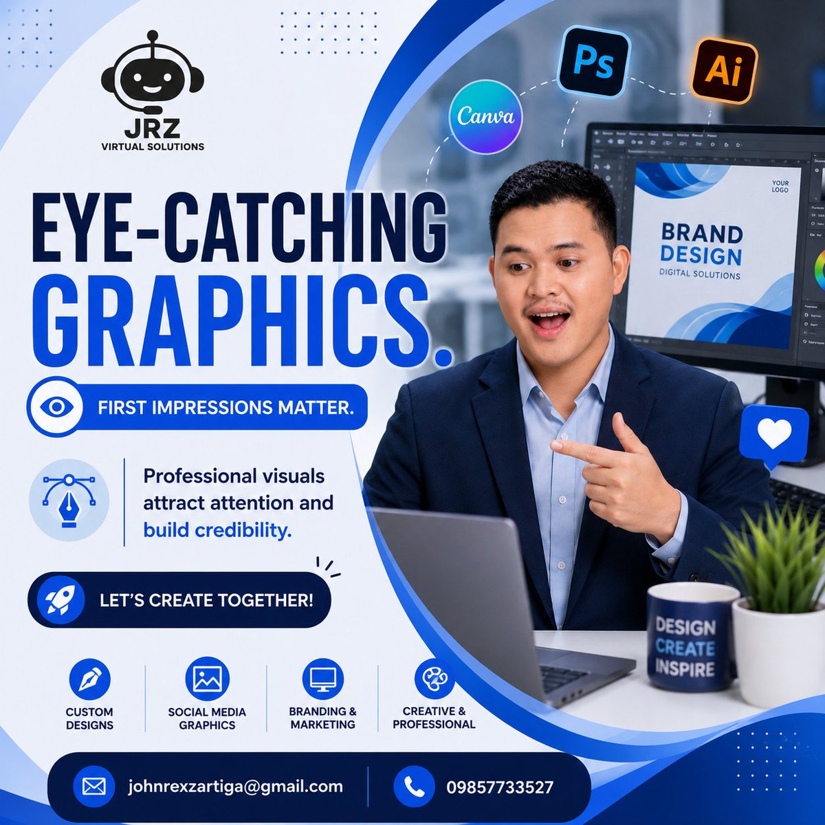 ZartigaRex's tweet photo. Look professional on the internet with graphics. I make fresh and appealing images to show your business. Hit me up!

📩 johnrexzartiga@gmail.com
📲 098587733527

#GraphicDesign 
#CanvaDesigner 
#Branding 
#ContentMarketing 
#SmallBusiness https://t.co/z4JuTx7JjF