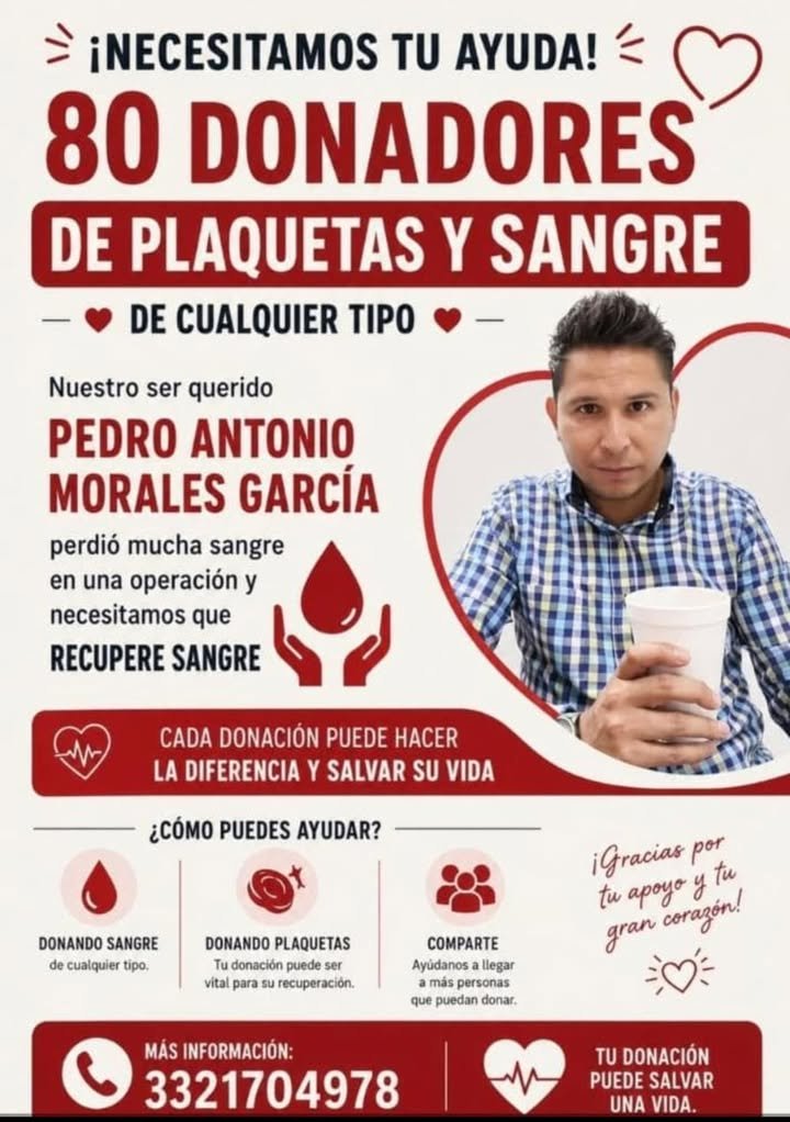 donaenvida's tweet photo. #URGENTE #Guadalajara #Jalisco #Plaquetas #Sangre de cualquier tipo para Pedro Antonio Morales García.
Contactar al: 332 170 4978.

#DonaEnVida https://t.co/1DnBcSl7bE