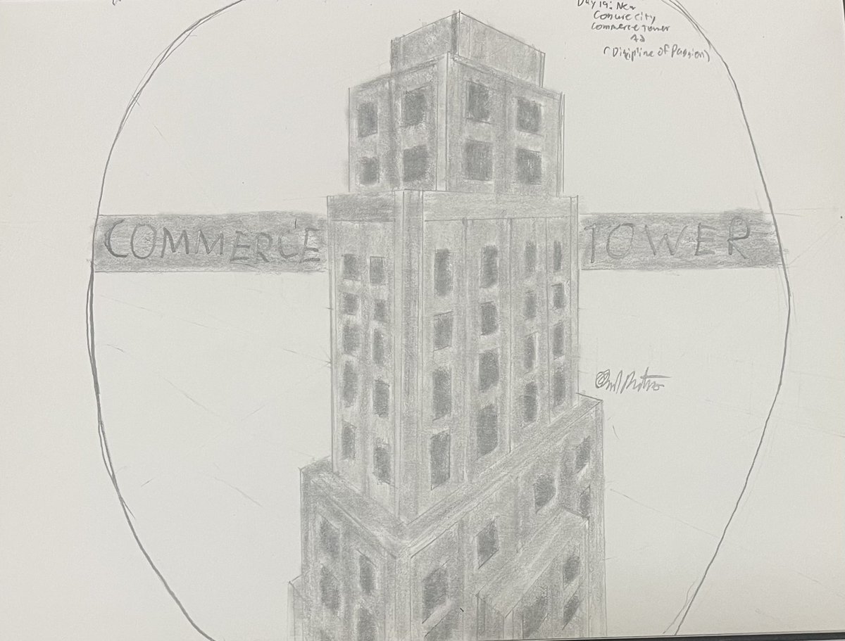 bottomgear09's tweet photo. Day 19: New Conure City Commerce Tower Ad (theme was “Discipline of Passion”)
#skyscraper #artdeco #apdrawing #pencil https://t.co/6xcEpdMZHw