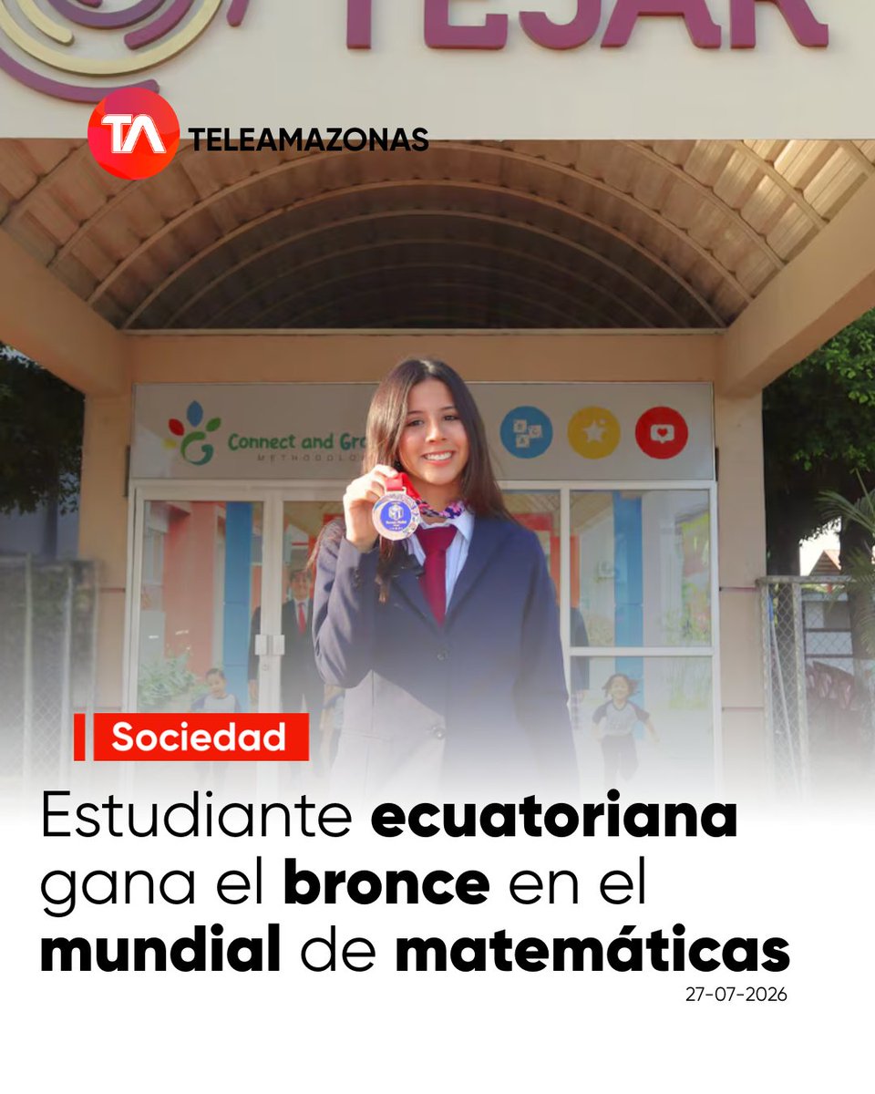 teleamazonasec's tweet photo. 🥉 https://t.co/C96Mvnvih0 👉 La estudiante ecuatoriana Samantha Guachisaca obtuvo la medalla de bronce en la final del World Mathematics Invitational en #Japón representando a #Ecuador. https://t.co/36QkFT60lJ
