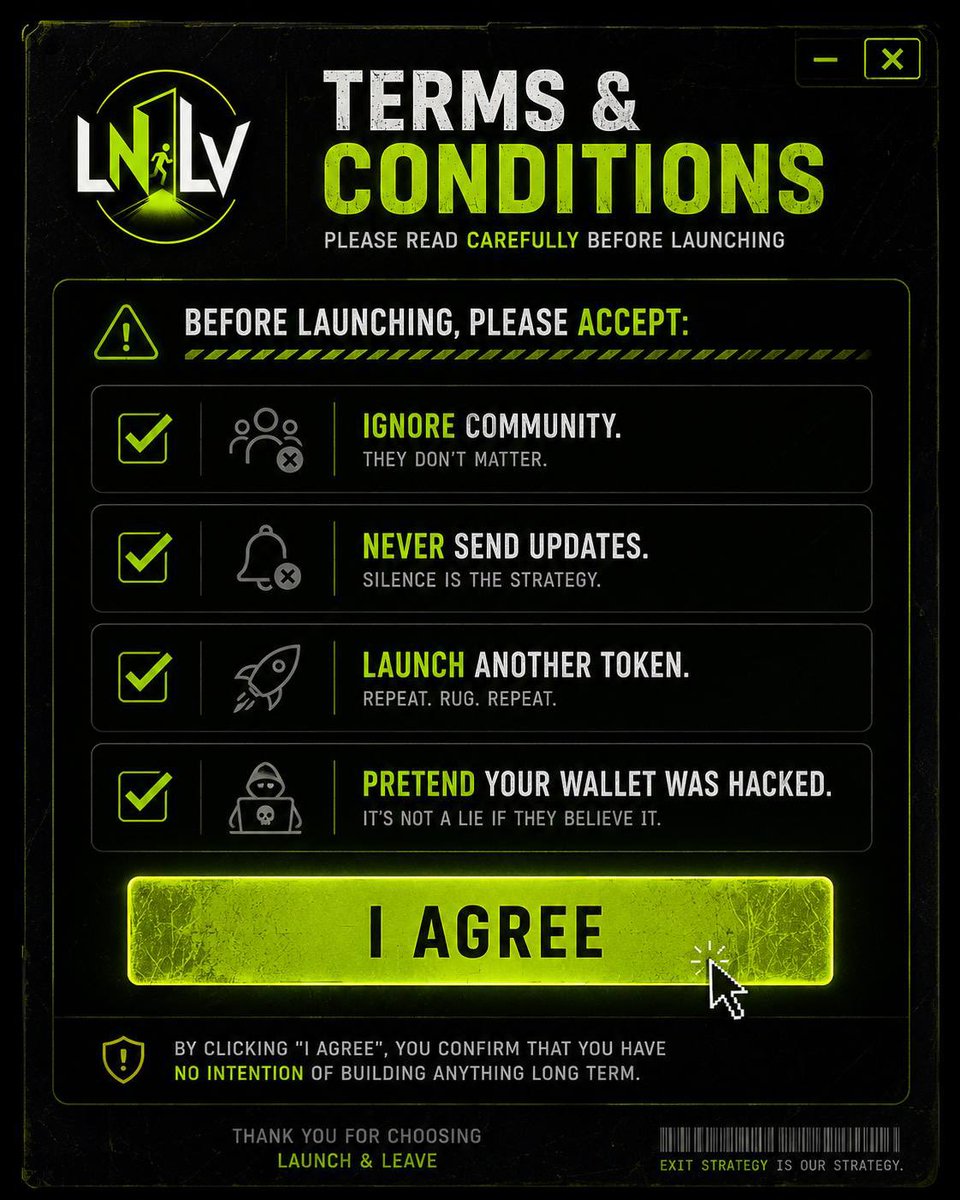 LaunchNLeave's tweet photo. Funny how every project has different promises... but somehow the same Terms &amp; Conditions

LNLV FILE #002 https://t.co/VTNDuQwTNw