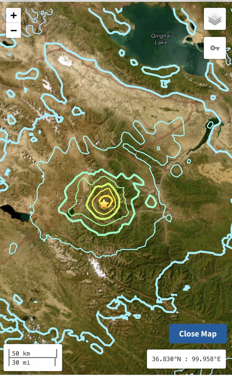 SeismoTracker's tweet photo. #Earthquake Breaking News 

A magnitude 5.8 earthquake has struck 190 Km / 118.0 Mi NW of Oula Xiuma, #China 

Magnitude: 5.8 
Epicenter Location: 35.375°N 99.560°E
Time: 2026-07-28 03:16:08 UTC
Depth: 10.0 Km ( 6.2 Mi) 
Intensity: VII 
Estimated Fatalities: Green 94%
Estimated Economic Losses: Yellow 35% 

#Earthquake Breaking News 

A magnitude 5.7 earthquake has struck 192 Km / 119.3 Mi NW of Oula Xiuma, #China 

Magnitude: 5.7 
Epicenter Location: 35.369°N 99.520°E

Time: 2026-07-28 03:16:08 UTC
Depth: 10.0 Km ( 6.2 Mi) 
Intensity: VII 
Estimated Fatalities: Green 94%
Estimated Economic Losses: Yellow 34%