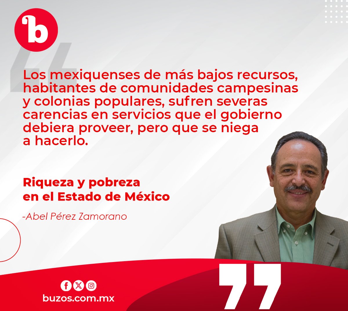 BuzosNoticias's tweet photo. #Opinión | Riqueza y pobreza en el Estado de México 🖊️

“Los mexiquenses de más bajos recursos sufren severas carencias en servicios que el gobierno debiera proveer, pero que se niega a hacerlo”. Por @aperezzamorano ✍️🏻
📎https://t.co/7pJIgaZPrP https://t.co/0gVzH7WomH