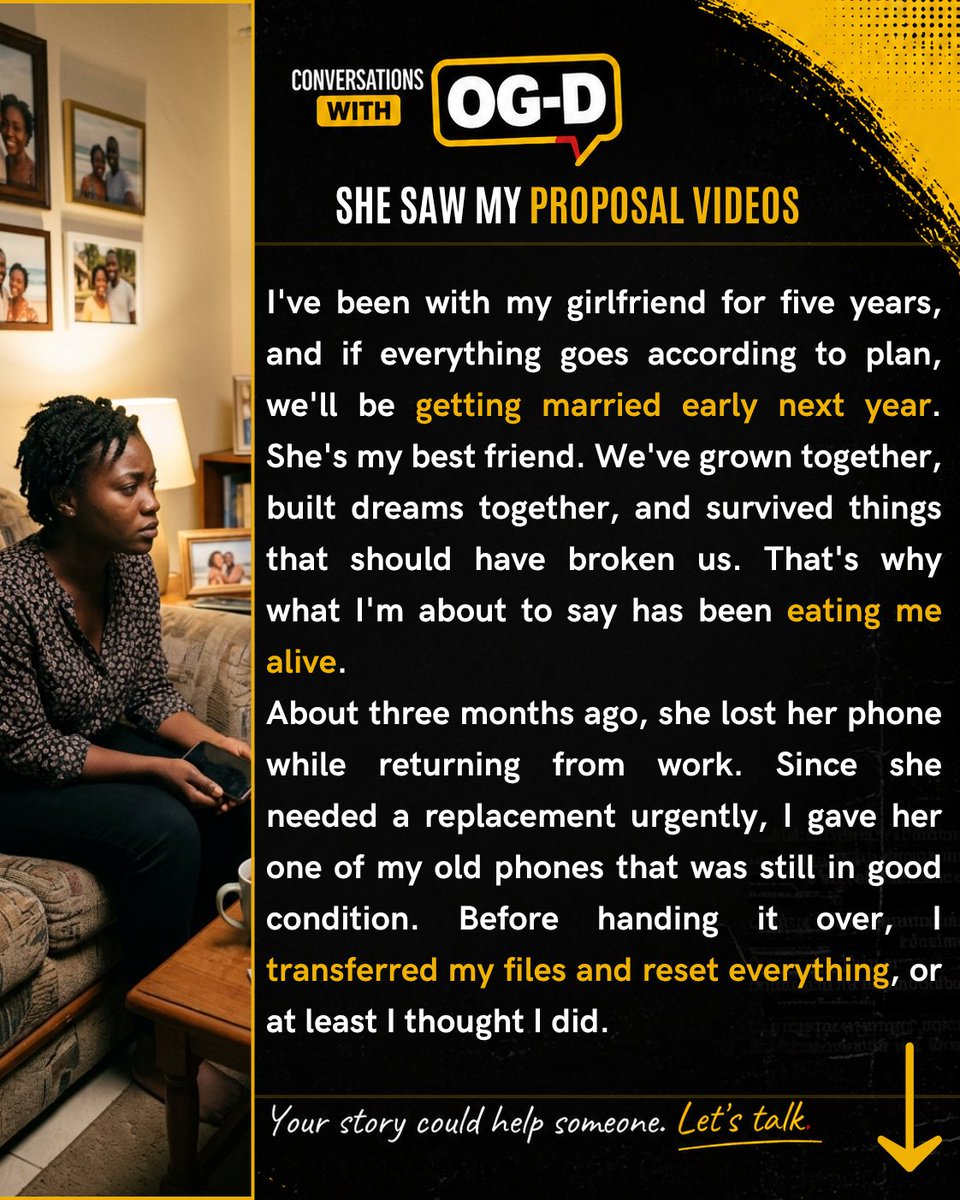 ogundeleogd's tweet photo. I'm not going to say she's overreacting or not. 🤷

Should the tables be turned, I'm sure your reaction to that might be even more than hers right now.

All I can tell you is to give her the needed space. ❤️

You couldn't answer her question properly regarding who you loved more between your ex and her.

And she was right to think you merely considered her an option.

See, if you're not ready to let go of the past, avoid dragging anyone into your present or promising them the future.

I shall allow others to decide.

-Og-D