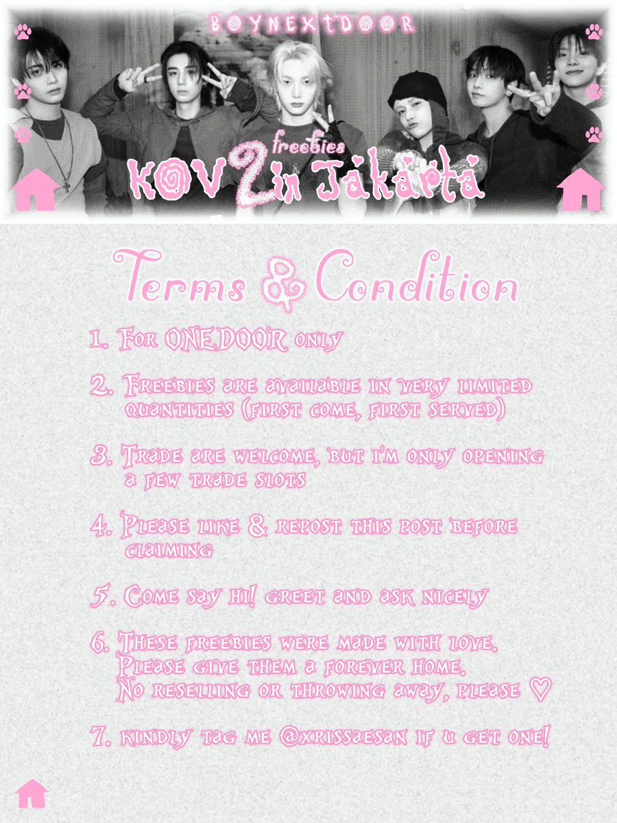xrissaesan's tweet photo. BOYNEXTDOOR Knock On Vol. 2 in Jakarta 
🎀 freebies by @xrissaesan

🗓 Saturday, 05 December 2026
📍 ICE BSD Hall 5-6
🕒 TBA
🪽 Please read the T&amp;Cs below. Likes &amp; reposts are appreciated. Thank you! ♡

#BOYNEXTDOOR #보이넥스트도어
#KNOCK_ON_Vol_2_IN_JAKARTA
#ONEDOOR https://t.co/yv4CFkWpS5