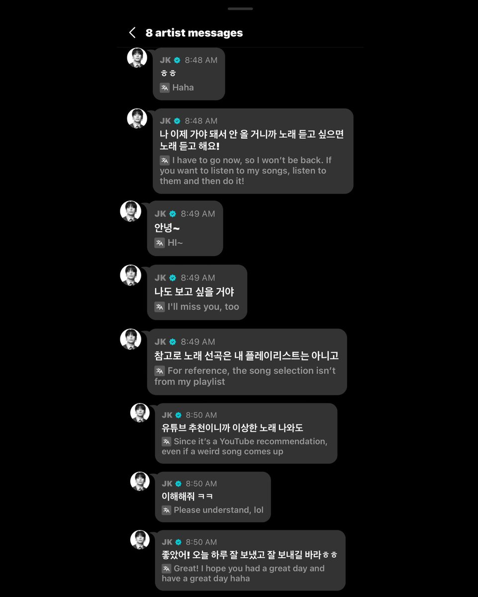 formingukkie's tweet photo. 🐰: Tenho que ir agora, então não vou voltar. Se vocês quiserem continuar ouvindo música, é só deixar umas músicas tocando, tá?
🐰: Tchau~
🐰: Eu também vou sentir saudades de vocês.
🐰: Ah, e só pra avisar: Essas músicas não são da minha playlist.
🐰: São só as recomendações do YouTube, então se tocar alguma música meio aleatória…
🐰: Tenham paciência comigo, hahaha.
🐰: É isso! Espero que vocês tenham tido um bom dia. E, se o dia de vocês ainda não acabou, espero que o resto dele seja ótimo também, hehe.
