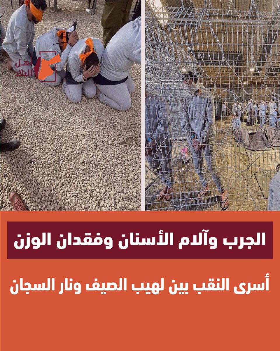 AhlAlblad's tweet photo. نقلت هيئة شؤون الأسرى والمحررين الفلسطينية، إفادة محاميها بعد زيارته لسجن النقب الصحراوي، حيث اتهمت إدارته بتعميق معاناة الأسرى عبر تقديم طعام رديء، وحرمانهم من الملابس المناسبة، وإهمالهم طبيا، والاعتداء عليهم جسديا ولفظيا. https://t.co/CXL7jYnqqW