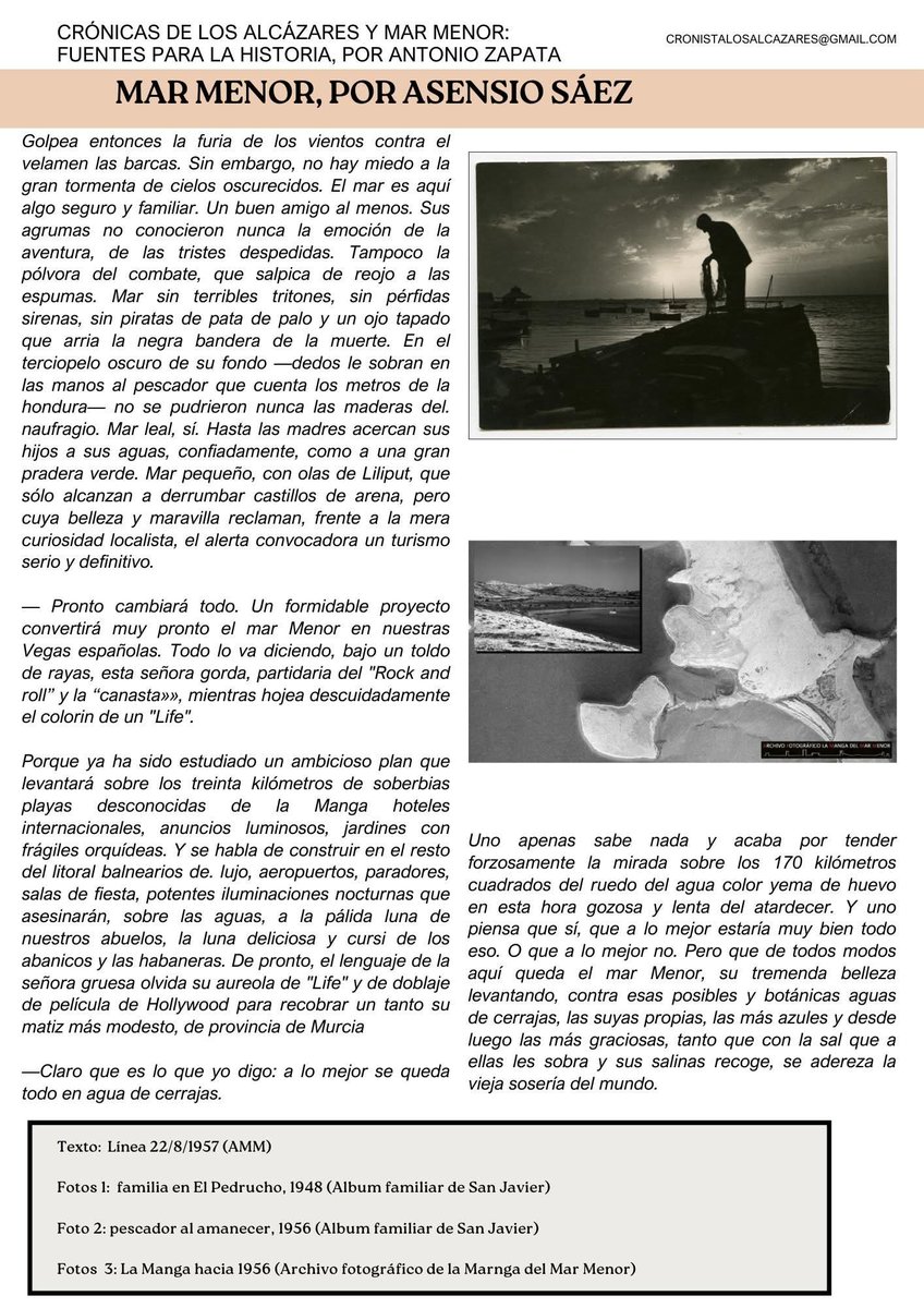 CronicasLAMM's tweet photo. Asensio Sáez escribe en el diario Línea (@ArchivodeMurcia) sobre el Mar Menor en 1956. Merece la pena leerlo. Dentro de mi proyecto #fuentesparalahistoria de #losalcazares y #marmenor https://t.co/GtbABKgplO