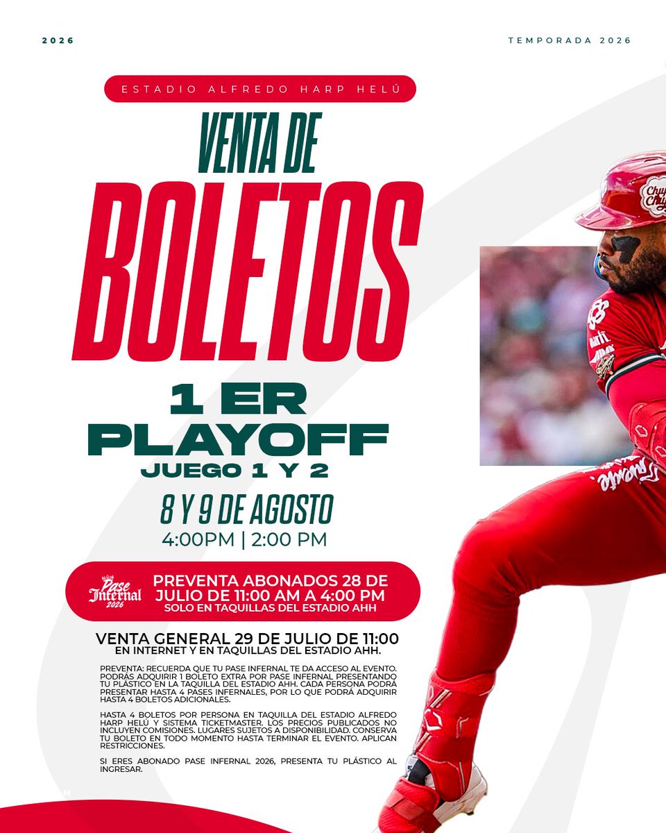 DiablosRojosMX's tweet photo. No te quedes fuera de los Playoffs. 🎟️ https://t.co/UIy9HGAxkh