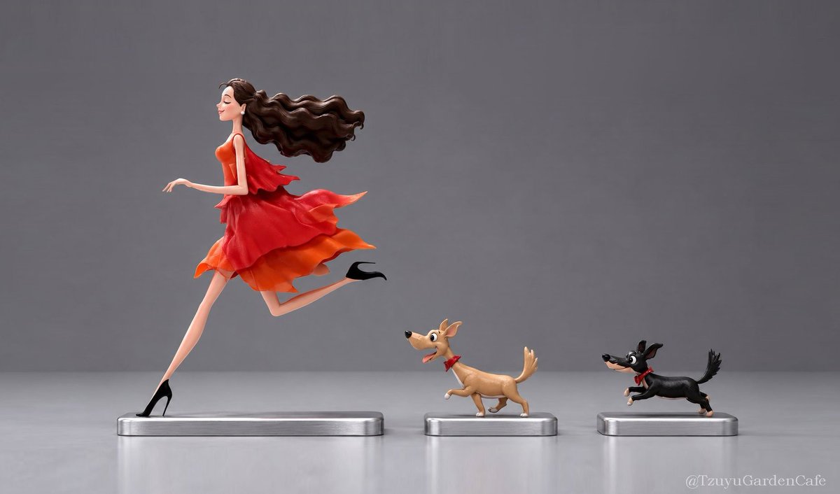 TzuyuGardenCafe's tweet photo. Tzuyu figurines for 'Run Away'💙🦌🐶 #tzuyu #kayabutter #twicefanart #twice https://t.co/scjtkUOC8P