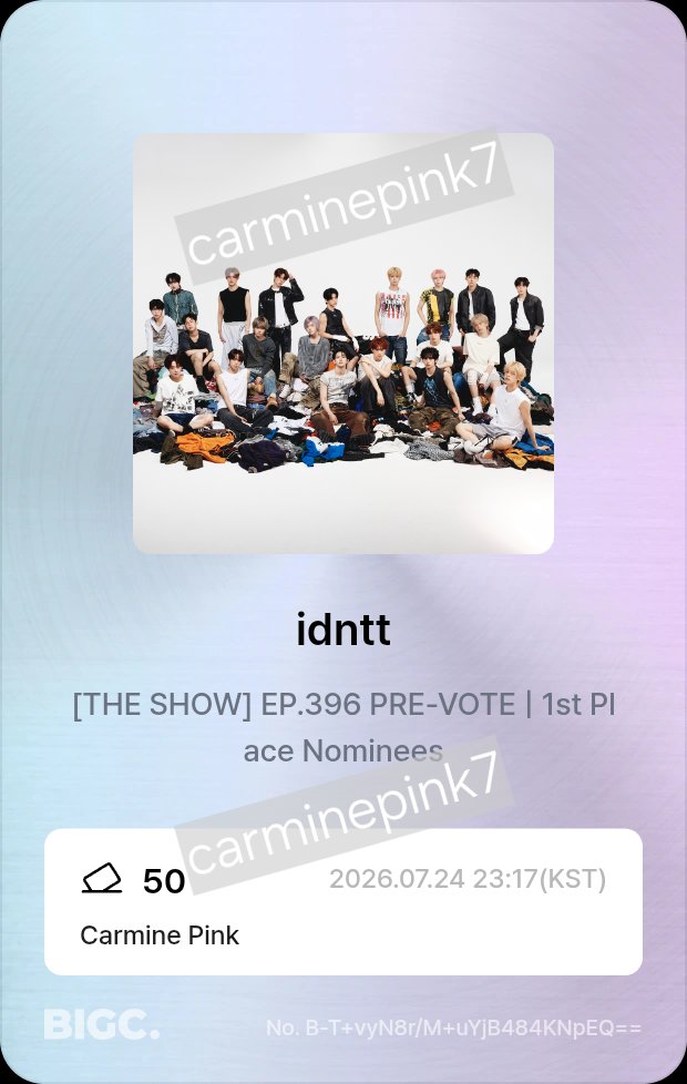 carminepink7's tweet photo. Objekt giveaway #10: idntt The Show Live Vote

- Like &amp; RT, reply your ID
- Vote for idntt in The Show Ep. 396 Live Vote on BIGC app at 6:05 PM–7 PM KST today (use my invitation code X5V4DVQR28 for free gems)
- Post your watermarked voting certificate (example from the pre-vote) https://t.co/ZGRbGZZNXW