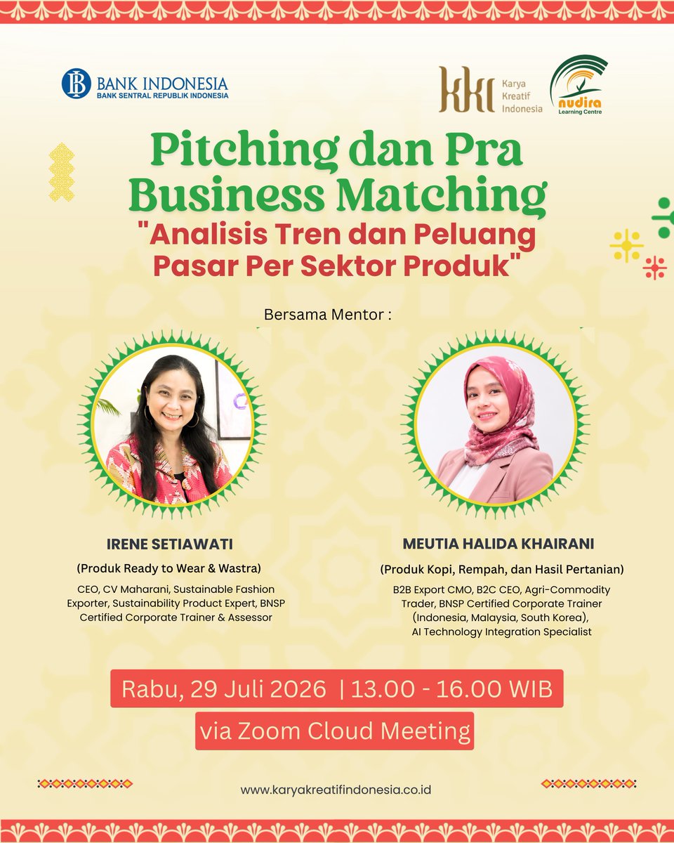 nudira_'s tweet photo. Picting dan Pra Business Matching "Analisis Tren dan Peluang Pasar Per Sektor Produk"

Peserta akan mempelajari identifikasi tren pasar global, analisis potensi produk, dan strategi bersaing di pasar internasional. https://t.co/IF0YKe7DkE