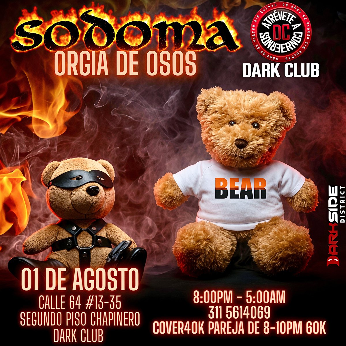 Dark_club_2005's tweet photo. @Sodomabta @DarksideFetish @GUIAGAYCOL26 @MrGattoso 🐻 SÁB 01 — FIESTA DE OSOS
↳ En alianza con @Sodomabta

🕗 8 P.M - 5 A.M
🎟 Cover 40K
🔥 Pase doble 2x60K de 8 - 10 P.M
😈 Invitados de Lujo 
🦦Osos, Lobos, Nutrias y sus admiradores 🐺
😏 Todos son bienvenidos.

📍 Calle 64 #13-35, 2 Piso
#DARKCLUB
#OrgiaGay #CruisingBogota https://t.co/R37EeZKS1S